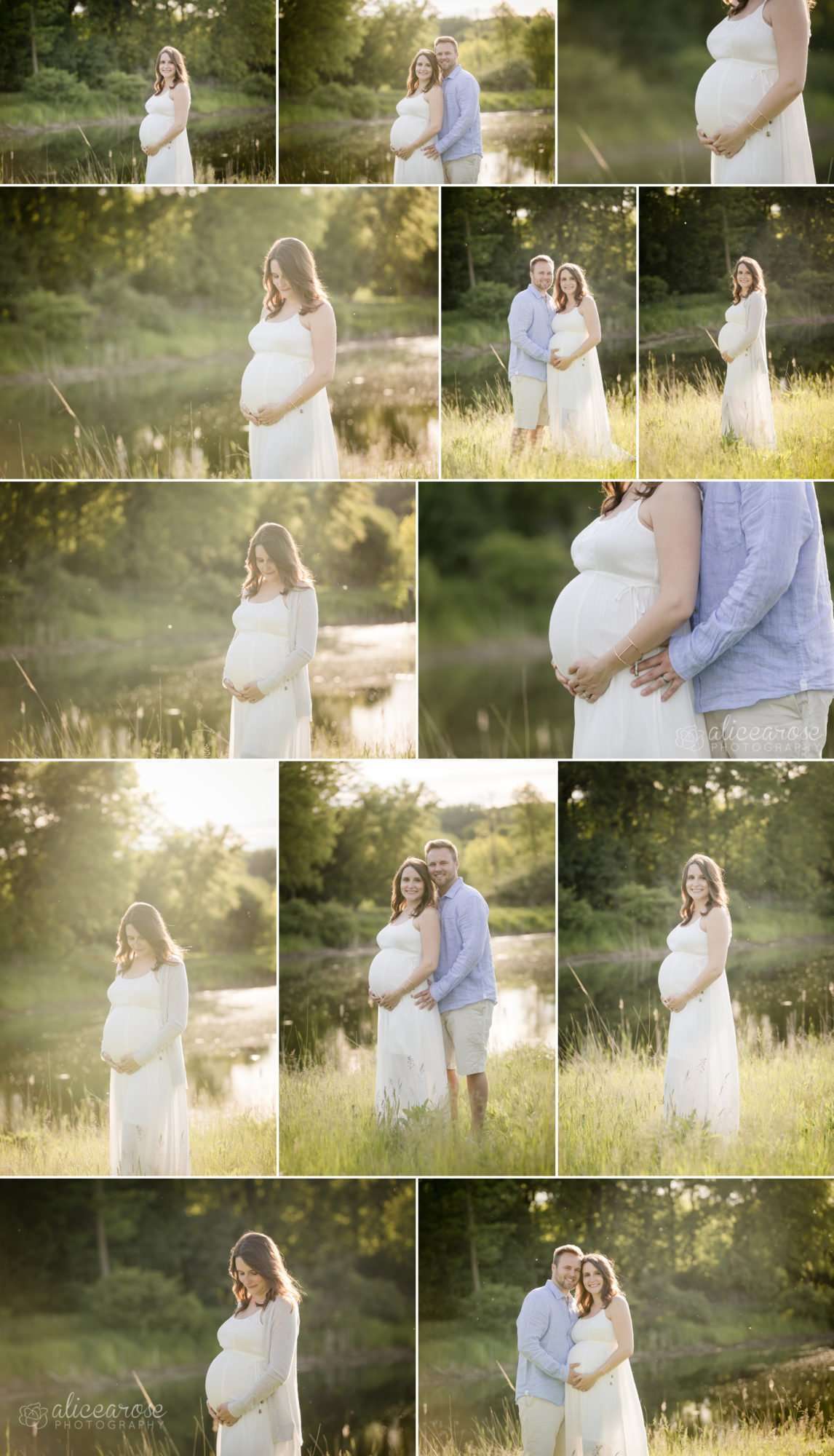 backlit maternity photos taken near a lake near minneapolis mn