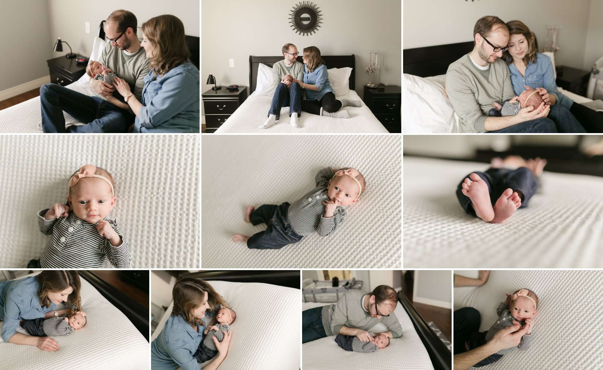 family and newborn photos in master bedroom in maple grove, mn