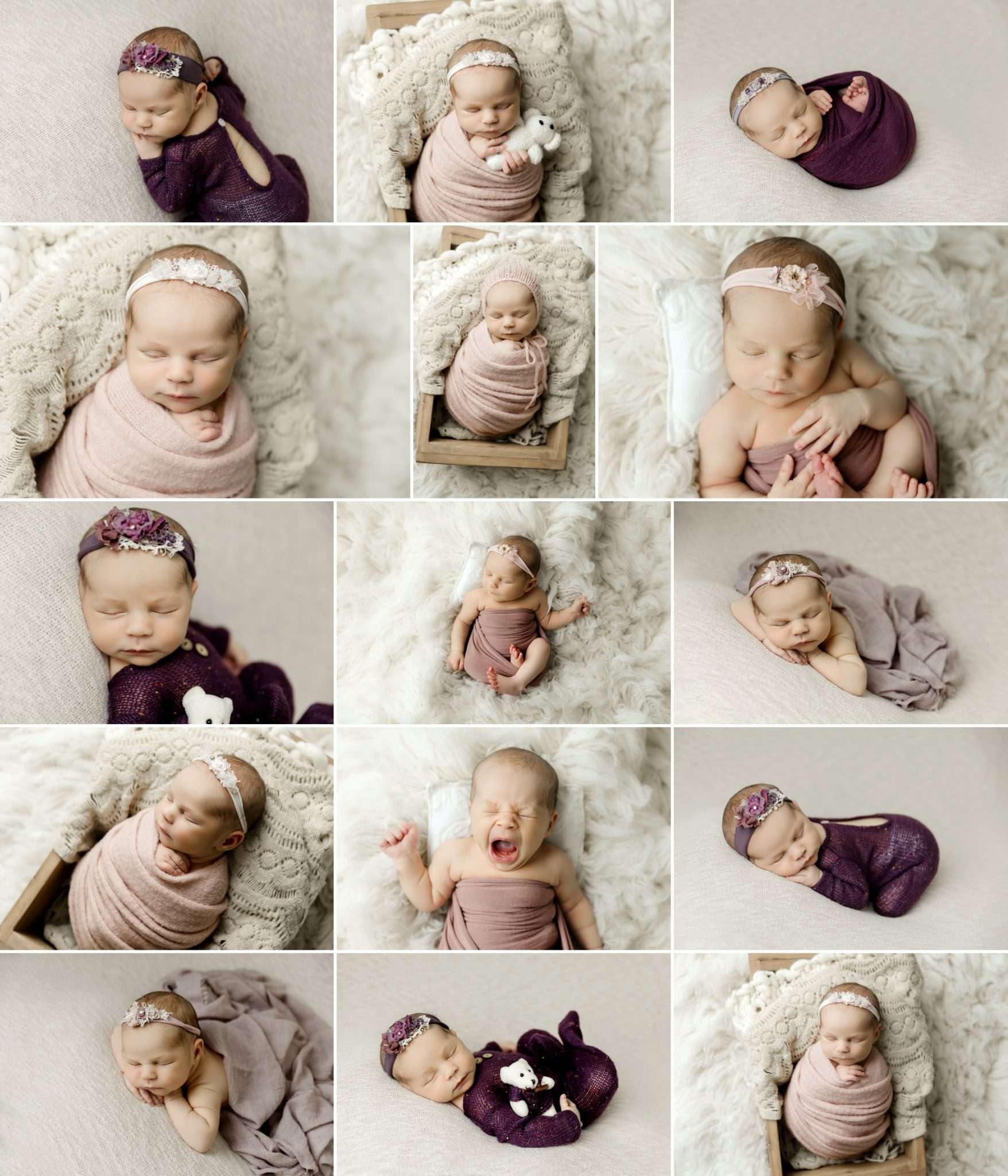 posed newborn baby girl with newborn photographer near Hugo MN