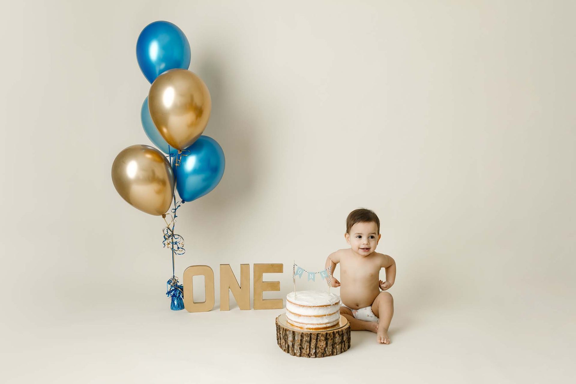 blue and gold one year cake smash minneapolis mn