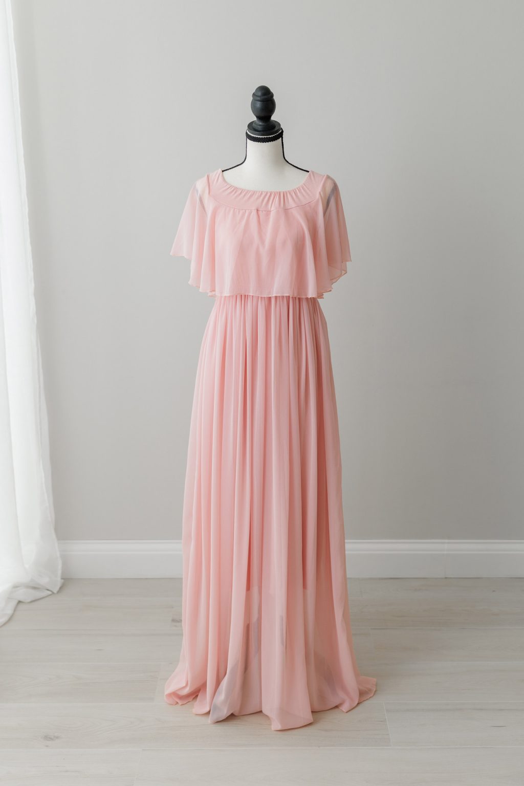 pink maternity gown with ruffle top