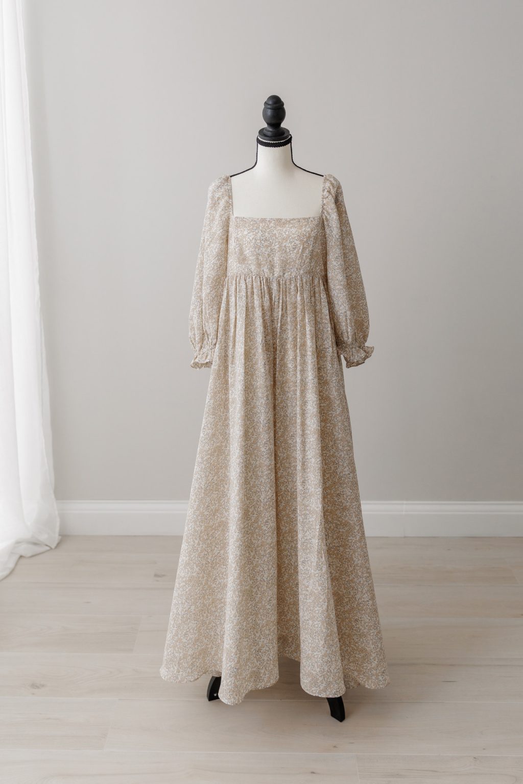 tan flower postpartum or maternity gown