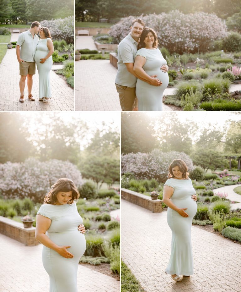 couple posing at noerenberg gardens in wayzata for maternity photos